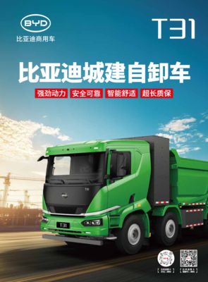 BYD T31 Electric Dump Truck with 424-650 kWh Battery 12/15/20 m³ Capacity and 285-450 km Range for Urban Construction